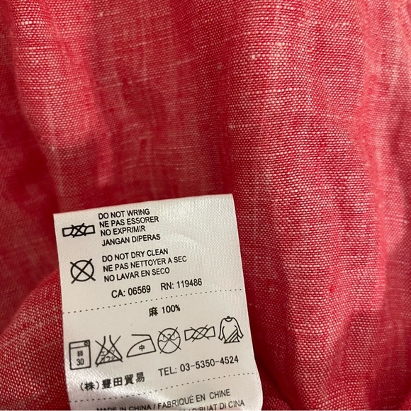 Report Collection Shirt 100% Linen Short Sleeve Tropical Beach Red Pink Mens XL - Picture 5 of 7